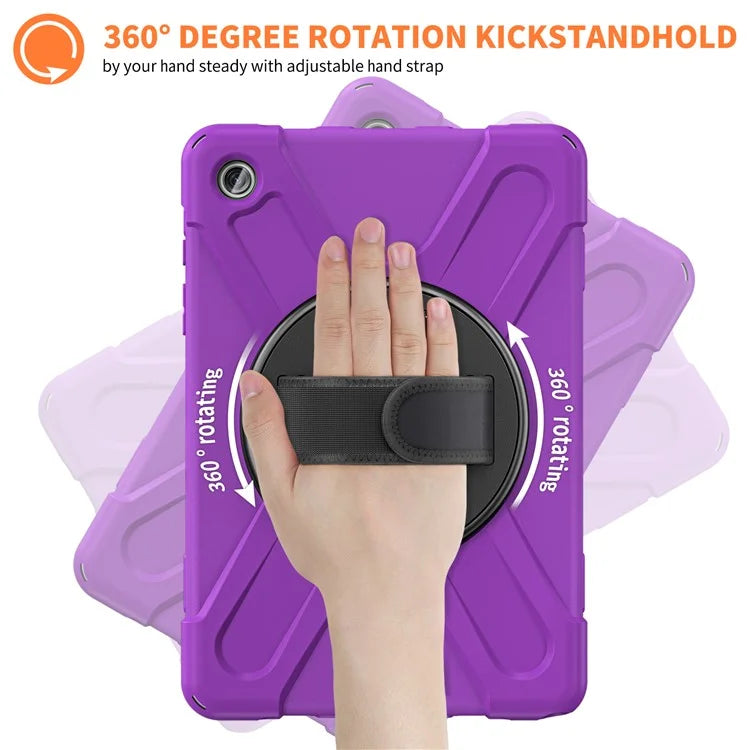 For Samsung Galaxy Tab A9+ Case PC+Silicone Rotary Kickstand Cover with Hand Strap