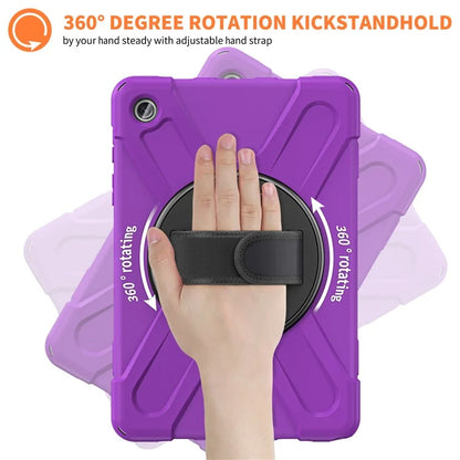 For Samsung Galaxy Tab A9+ Case PC+Silicone Rotary Kickstand Cover with Hand Strap