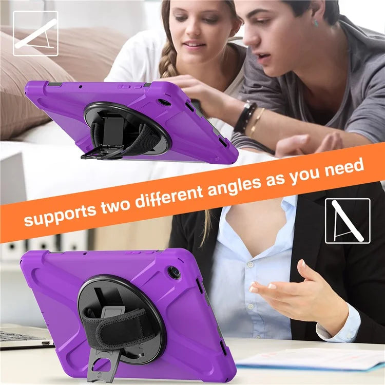 For Samsung Galaxy Tab A9+ Case PC+Silicone Rotary Kickstand Cover with Hand Strap