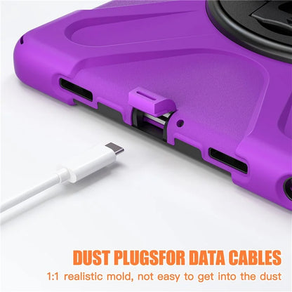 For Samsung Galaxy Tab A9+ Case PC+Silicone Rotary Kickstand Cover with Hand Strap