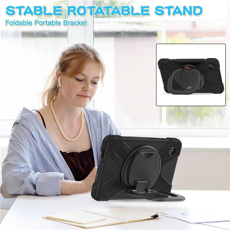For Samsung Galaxy Tab A9 Case PC+Silicone Hand Grip Rotating Kickstand Tablet Cover