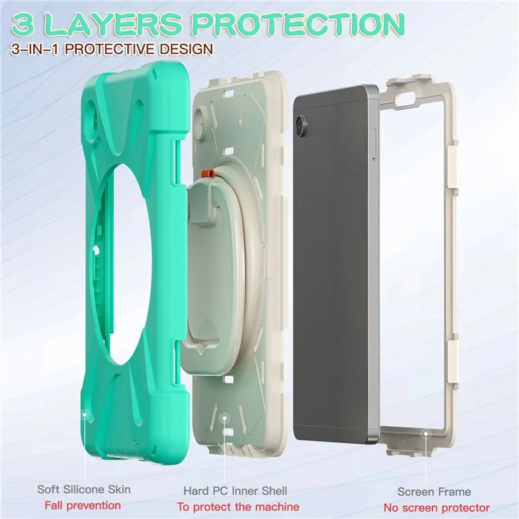 For Samsung Galaxy Tab A9 Case PC+Silicone Hand Grip Rotating Kickstand Tablet Cover