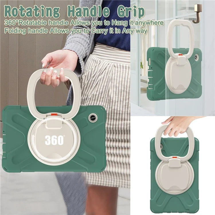 For Samsung Galaxy Tab A9 Case PC+Silicone Hand Grip Rotating Kickstand Tablet Cover