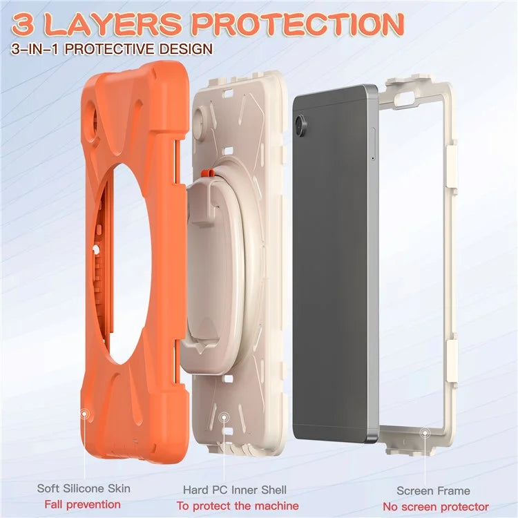 For Samsung Galaxy Tab A9 Case PC+Silicone Hand Grip Rotating Kickstand Tablet Cover