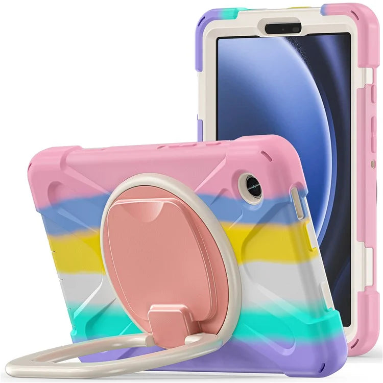 For Samsung Galaxy Tab A9 Case PC+Silicone Hand Grip Rotating Kickstand Tablet Cover