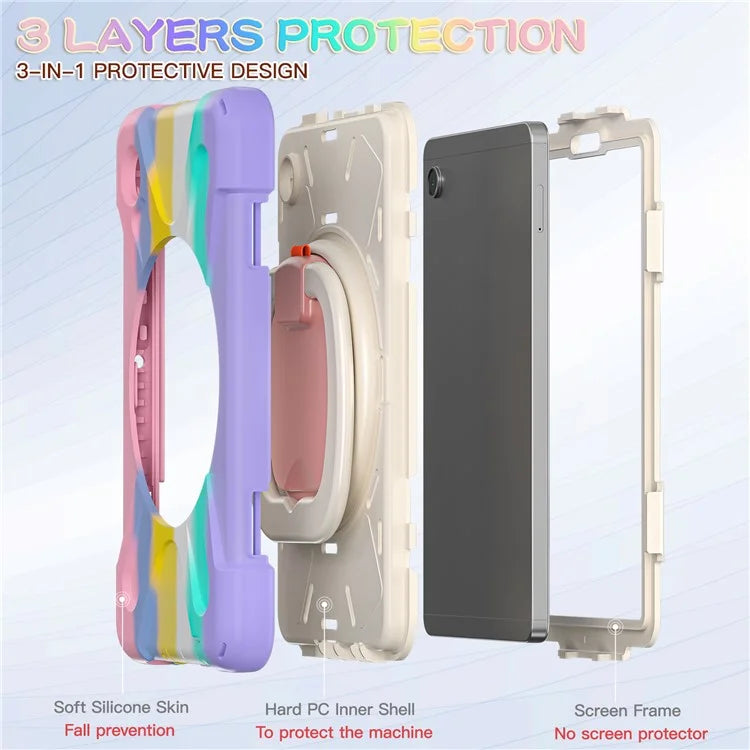 For Samsung Galaxy Tab A9 Case PC+Silicone Hand Grip Rotating Kickstand Tablet Cover