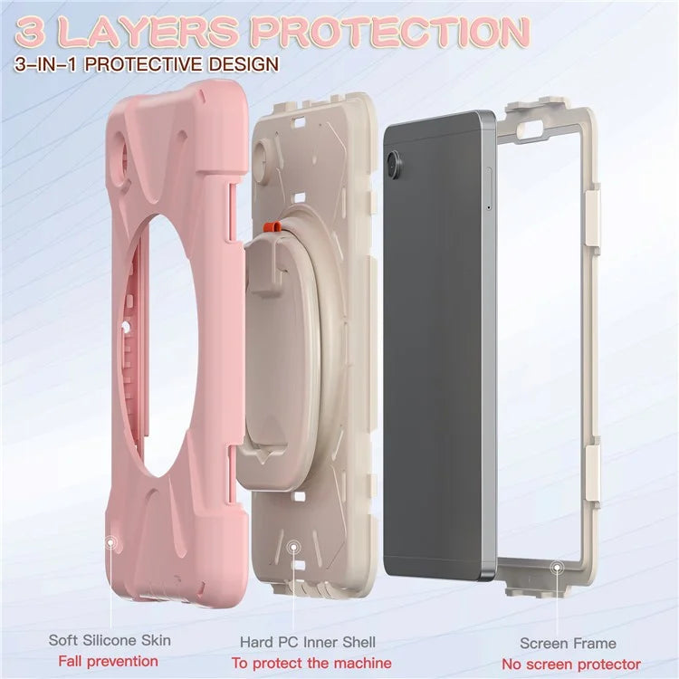 For Samsung Galaxy Tab A9 Case PC+Silicone Hand Grip Rotating Kickstand Tablet Cover