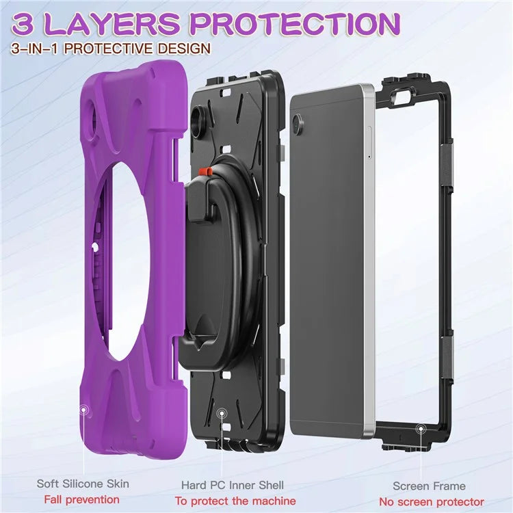 For Samsung Galaxy Tab A9 Case PC+Silicone Hand Grip Rotating Kickstand Tablet Cover