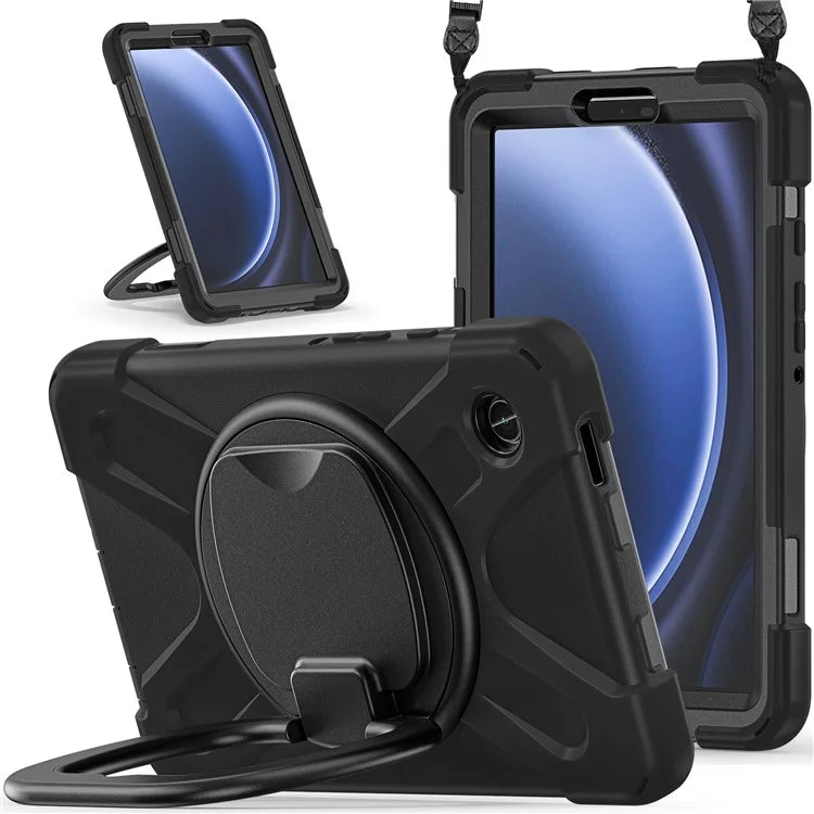 For Samsung Galaxy Tab A9 Case Rotary Kickstand PC+Silicone Cover with Shoulder Strap