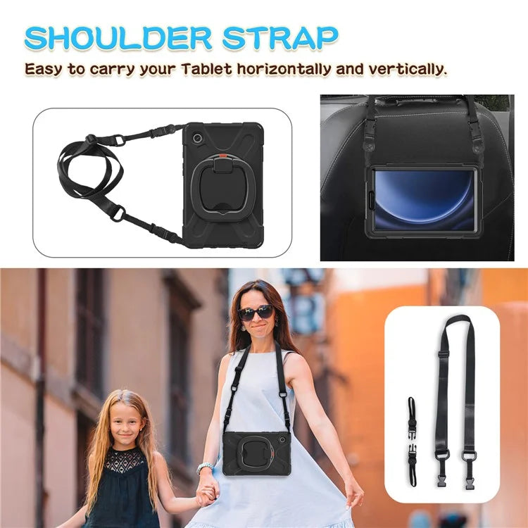 For Samsung Galaxy Tab A9 Case Rotary Kickstand PC+Silicone Cover with Shoulder Strap