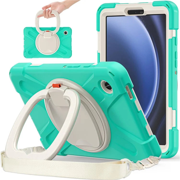 For Samsung Galaxy Tab A9 Case Rotary Kickstand PC+Silicone Cover with Shoulder Strap