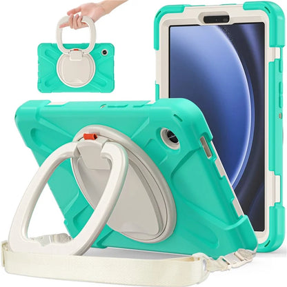 For Samsung Galaxy Tab A9 Case Rotary Kickstand PC+Silicone Cover with Shoulder Strap
