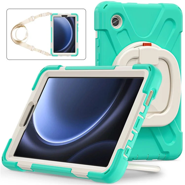 For Samsung Galaxy Tab A9 Case Rotary Kickstand PC+Silicone Cover with Shoulder Strap