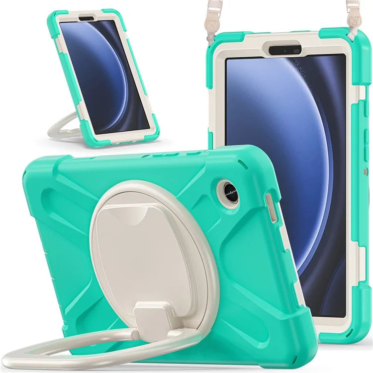 For Samsung Galaxy Tab A9 Case Rotary Kickstand PC+Silicone Cover with Shoulder Strap