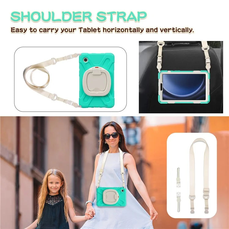 For Samsung Galaxy Tab A9 Case Rotary Kickstand PC+Silicone Cover with Shoulder Strap