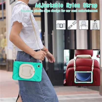 For Samsung Galaxy Tab A9 Case Rotary Kickstand PC+Silicone Cover with Shoulder Strap