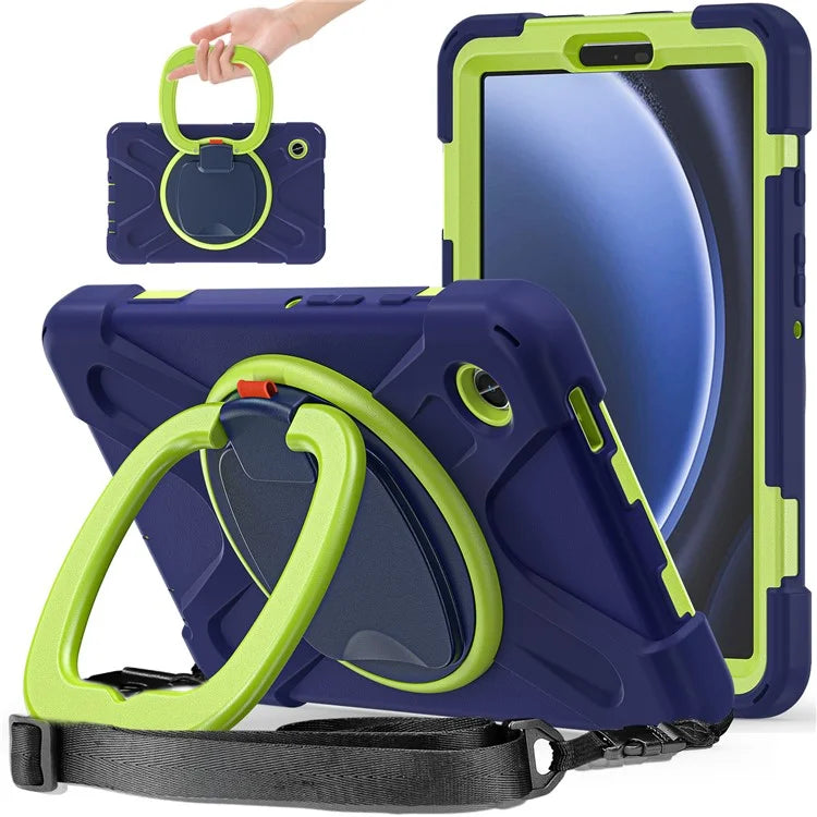 For Samsung Galaxy Tab A9 Case Rotary Kickstand PC+Silicone Cover with Shoulder Strap