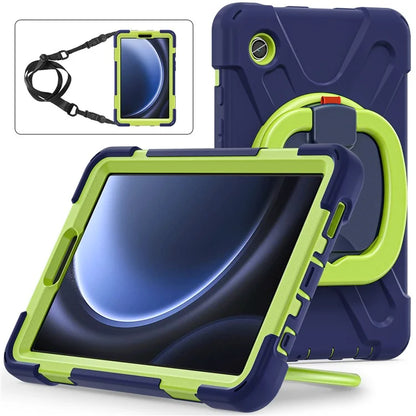 For Samsung Galaxy Tab A9 Case Rotary Kickstand PC+Silicone Cover with Shoulder Strap