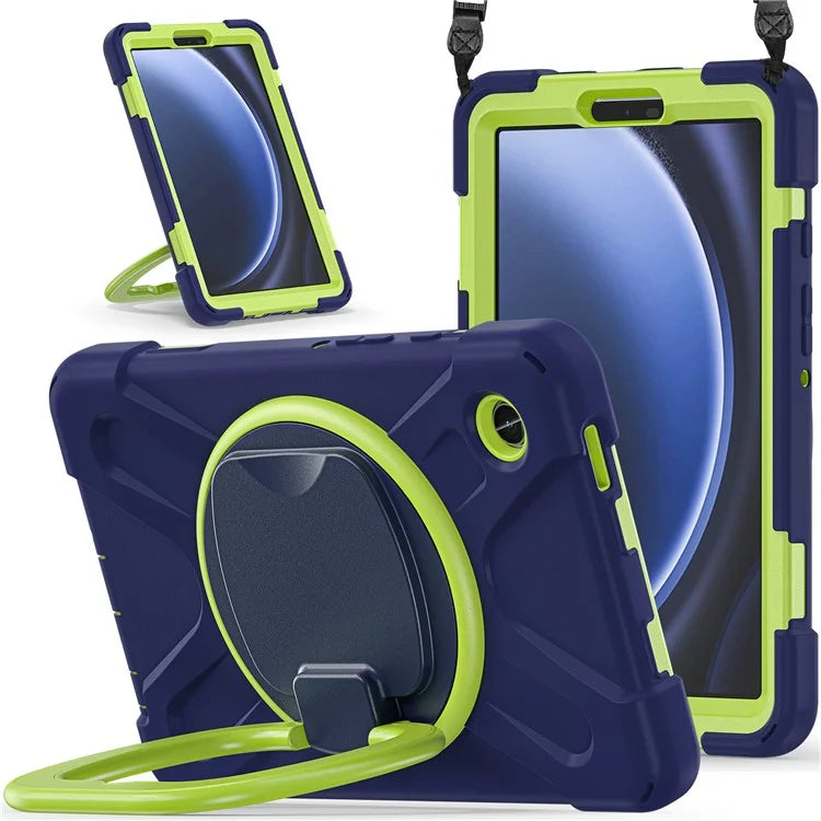 For Samsung Galaxy Tab A9 Case Rotary Kickstand PC+Silicone Cover with Shoulder Strap