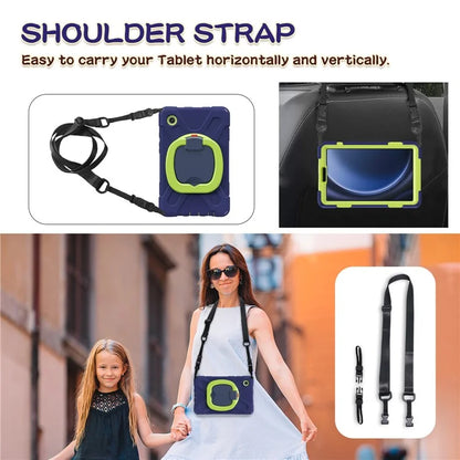 For Samsung Galaxy Tab A9 Case Rotary Kickstand PC+Silicone Cover with Shoulder Strap