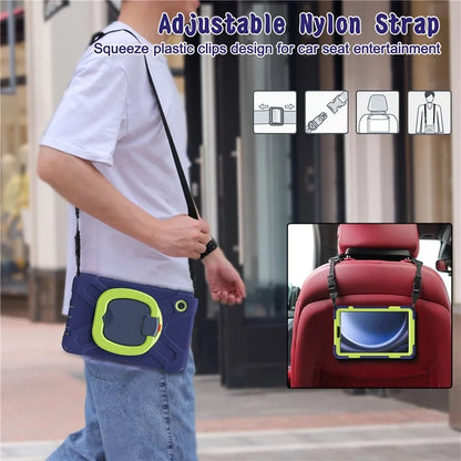 For Samsung Galaxy Tab A9 Case Rotary Kickstand PC+Silicone Cover with Shoulder Strap