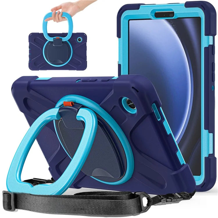 For Samsung Galaxy Tab A9 Case Rotary Kickstand PC+Silicone Cover with Shoulder Strap
