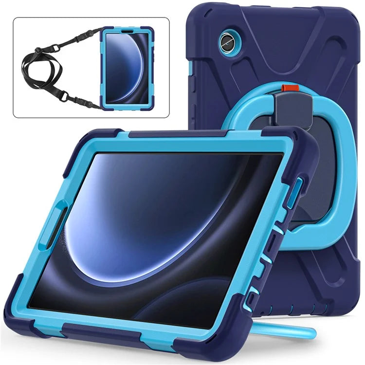 For Samsung Galaxy Tab A9 Case Rotary Kickstand PC+Silicone Cover with Shoulder Strap