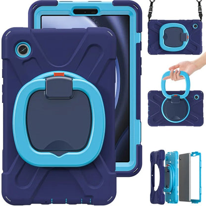 For Samsung Galaxy Tab A9 Case Rotary Kickstand PC+Silicone Cover with Shoulder Strap