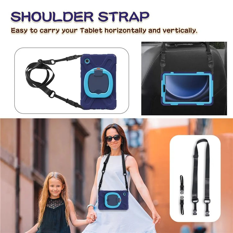 For Samsung Galaxy Tab A9 Case Rotary Kickstand PC+Silicone Cover with Shoulder Strap
