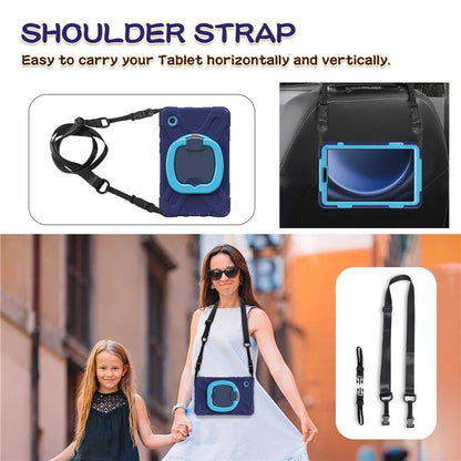 For Samsung Galaxy Tab A9 Case Rotary Kickstand PC+Silicone Cover with Shoulder Strap
