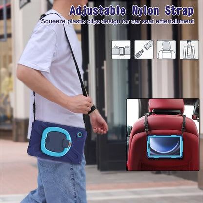 For Samsung Galaxy Tab A9 Case Rotary Kickstand PC+Silicone Cover with Shoulder Strap