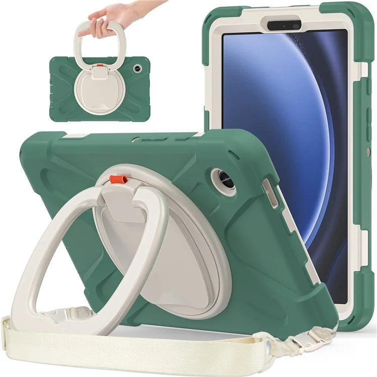For Samsung Galaxy Tab A9 Case Rotary Kickstand PC+Silicone Cover with Shoulder Strap