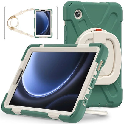 For Samsung Galaxy Tab A9 Case Rotary Kickstand PC+Silicone Cover with Shoulder Strap