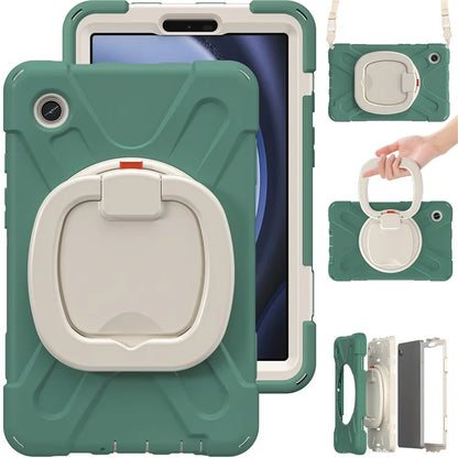 For Samsung Galaxy Tab A9 Case Rotary Kickstand PC+Silicone Cover with Shoulder Strap