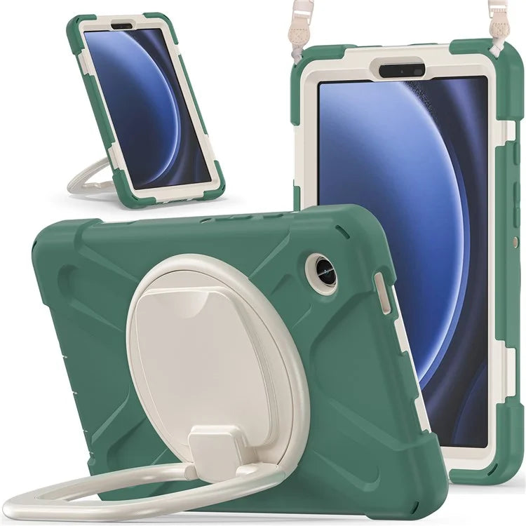 For Samsung Galaxy Tab A9 Case Rotary Kickstand PC+Silicone Cover with Shoulder Strap