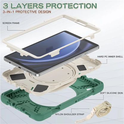 For Samsung Galaxy Tab A9 Case Rotary Kickstand PC+Silicone Cover with Shoulder Strap