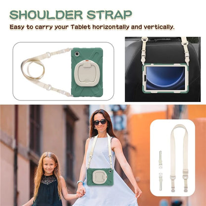 For Samsung Galaxy Tab A9 Case Rotary Kickstand PC+Silicone Cover with Shoulder Strap