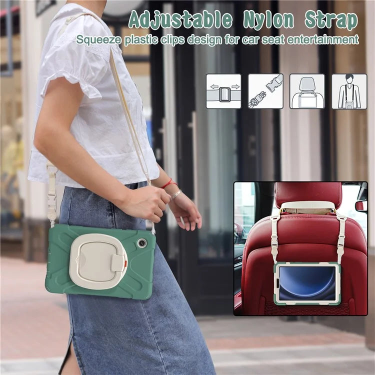 For Samsung Galaxy Tab A9 Case Rotary Kickstand PC+Silicone Cover with Shoulder Strap