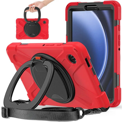 For Samsung Galaxy Tab A9 Case Rotary Kickstand PC+Silicone Cover with Shoulder Strap