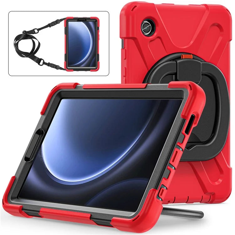 For Samsung Galaxy Tab A9 Case Rotary Kickstand PC+Silicone Cover with Shoulder Strap