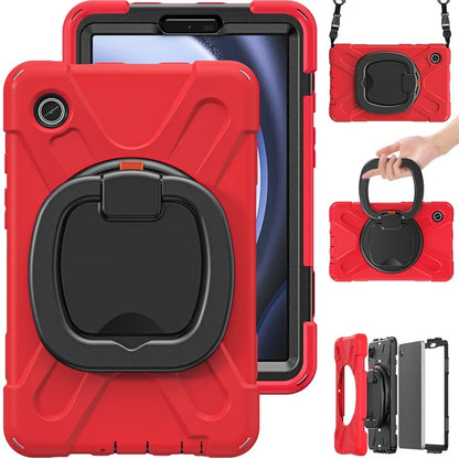 For Samsung Galaxy Tab A9 Case Rotary Kickstand PC+Silicone Cover with Shoulder Strap