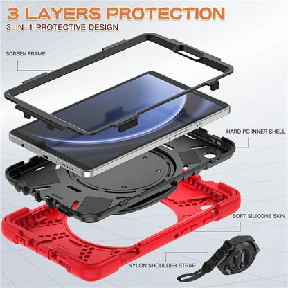 For Samsung Galaxy Tab A9 Case Rotary Kickstand PC+Silicone Cover with Shoulder Strap