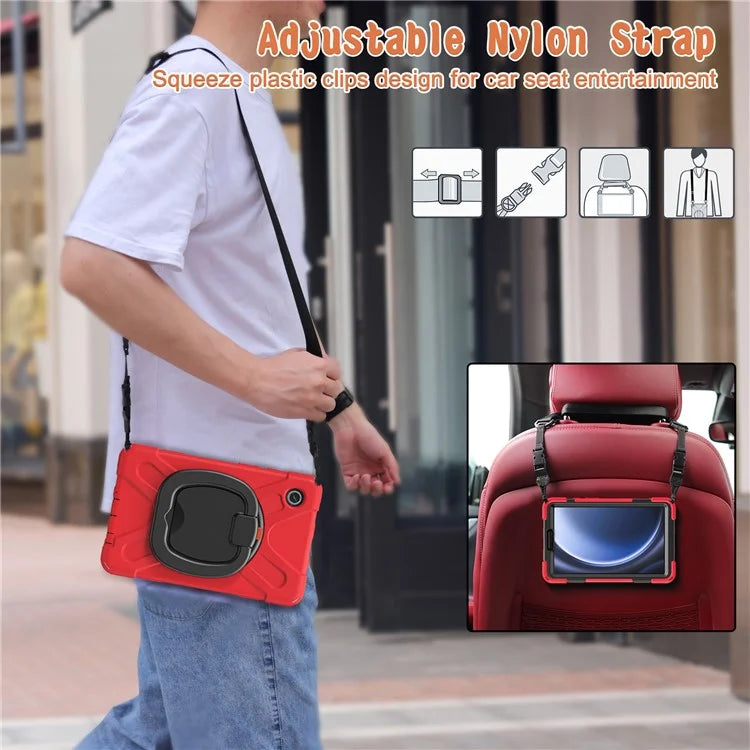 For Samsung Galaxy Tab A9 Case Rotary Kickstand PC+Silicone Cover with Shoulder Strap