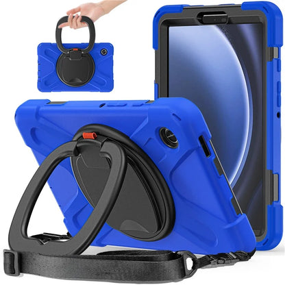 For Samsung Galaxy Tab A9 Case Rotary Kickstand PC+Silicone Cover with Shoulder Strap