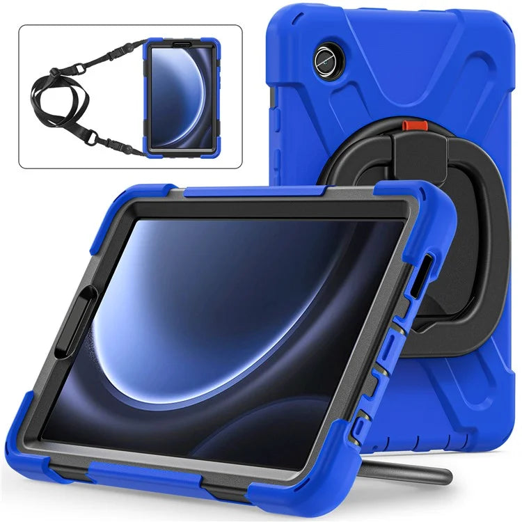 For Samsung Galaxy Tab A9 Case Rotary Kickstand PC+Silicone Cover with Shoulder Strap