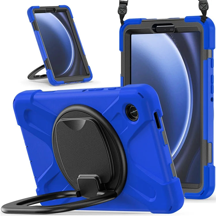 For Samsung Galaxy Tab A9 Case Rotary Kickstand PC+Silicone Cover with Shoulder Strap