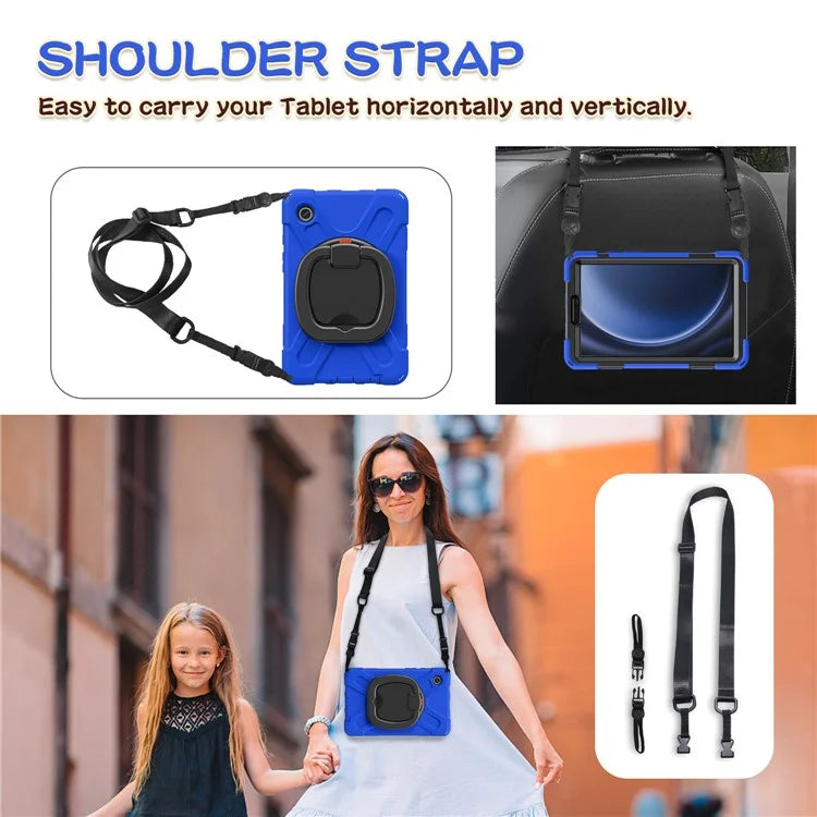 For Samsung Galaxy Tab A9 Case Rotary Kickstand PC+Silicone Cover with Shoulder Strap