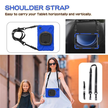 For Samsung Galaxy Tab A9 Case Rotary Kickstand PC+Silicone Cover with Shoulder Strap
