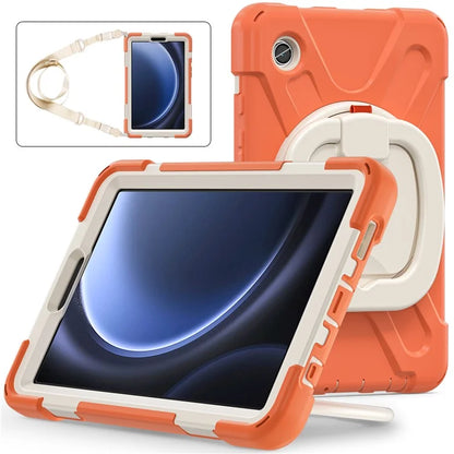 For Samsung Galaxy Tab A9 Case Rotary Kickstand PC+Silicone Cover with Shoulder Strap