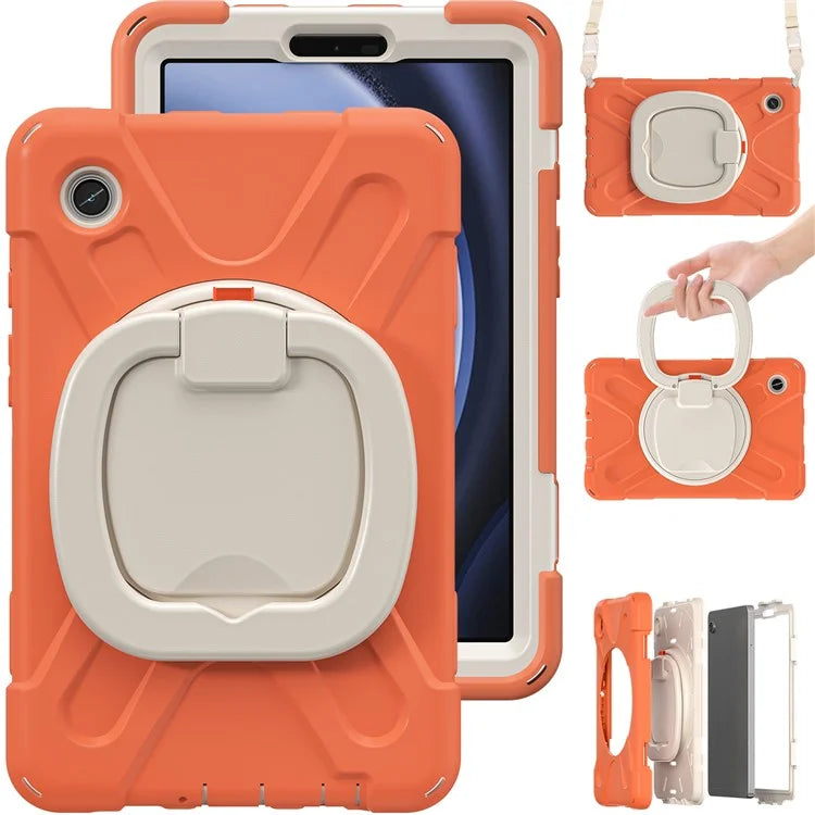 For Samsung Galaxy Tab A9 Case Rotary Kickstand PC+Silicone Cover with Shoulder Strap